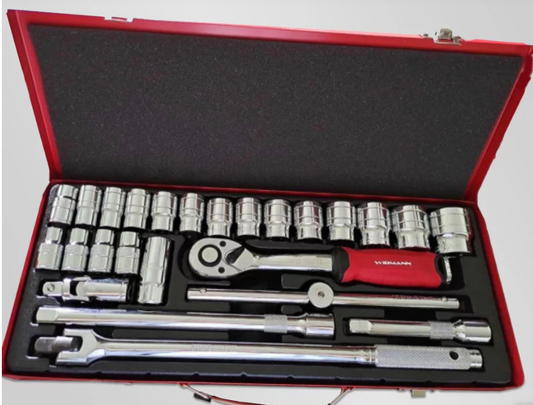 MALETTE A OUTILS CLIQUET ET DOUILLES 1/2 26 PIECES