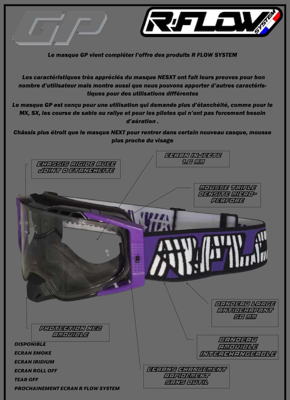 MASQUE GP R-FLOW - MX SX Sable Rallye enduro vélo jet quad
