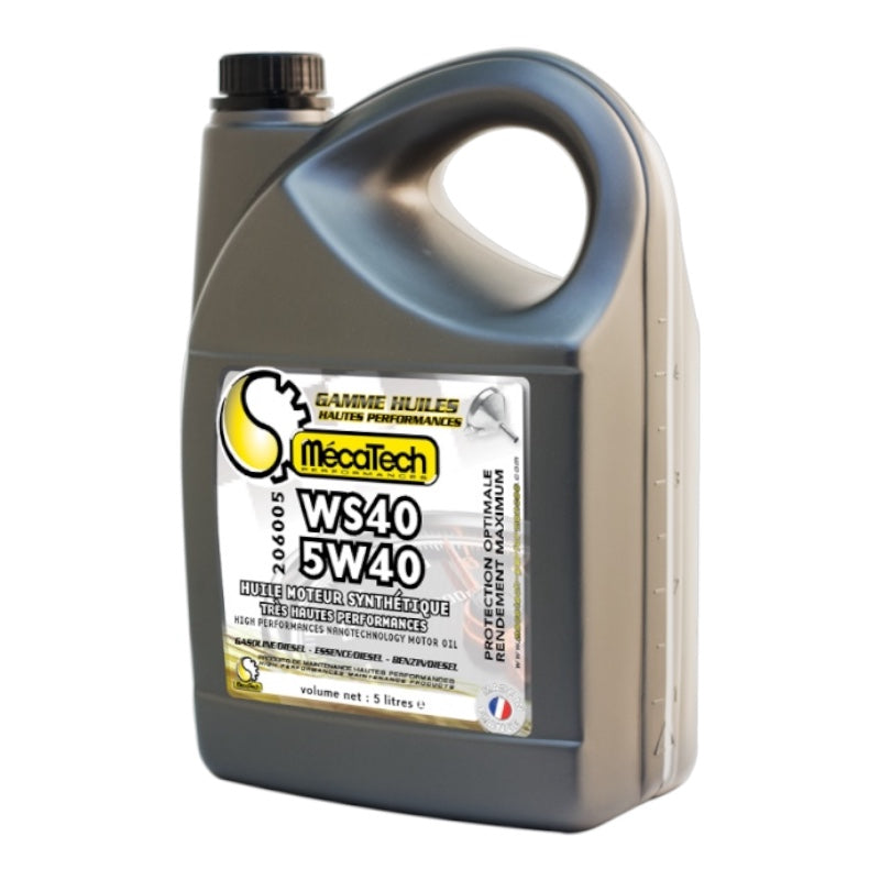 WS40 Huile Synthétique Nanotechnologie 5W40 Essence Diesel Bidon de 5 litres MECATECH réf 206005